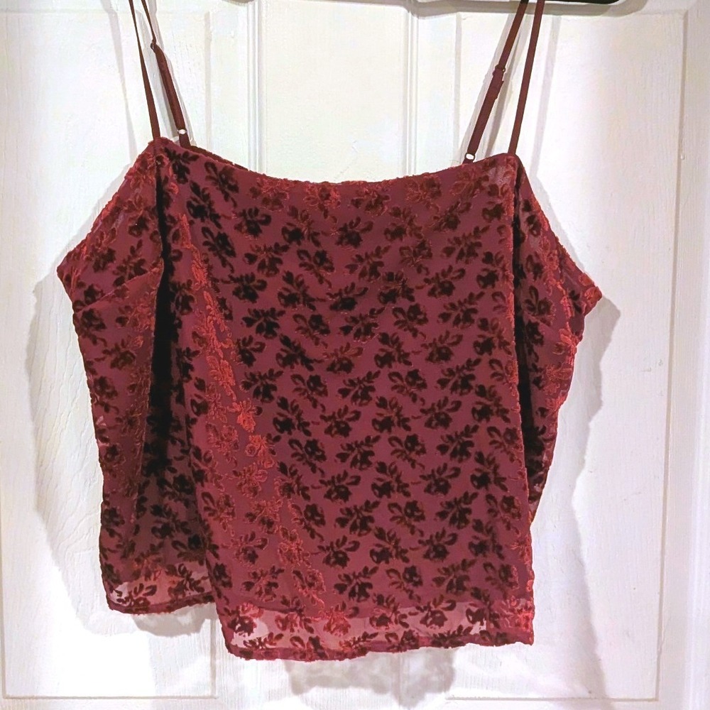 Gap Camisole Large Petite Burgundy Velvet Floral Devore Burnout 90s Whimsigoth